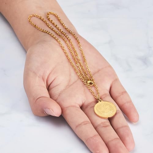 Philip Jones Men's Gold Plated Stainless Steel St Christopher Necklace