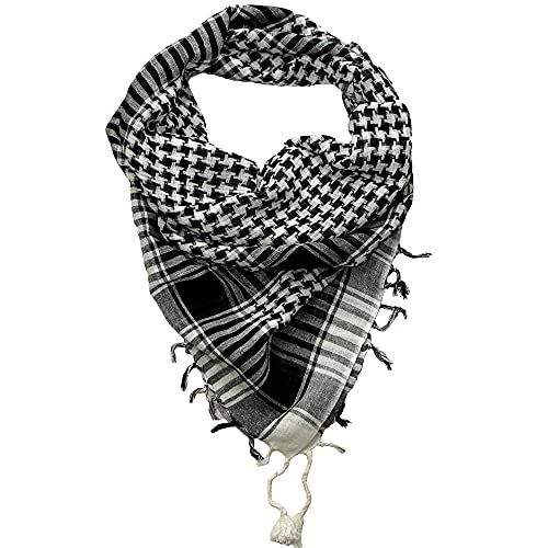 Shemagh Scarf for Men and Women - Black and White desert bandana arab head scarf men - Neck Scarfs Face Covering - Keffiyeh Palestine Scarves - Palestinian square cotton