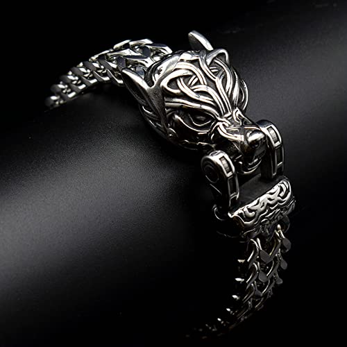 JAOYU Wolf Head Bracelet Viking Bracelet for Men Amulet Norse Bracelet Arm Ring Stainless Steel Cuff Bangle Pagan Jewellery