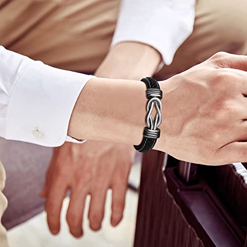 VU100 Men Braided Leather Bracelet,To My Man Stainless Steel Love You Forever Braided Leather Knot Bracelet Inspirational Bangle Wristband,Jewelry Gift for Him(9 inch)