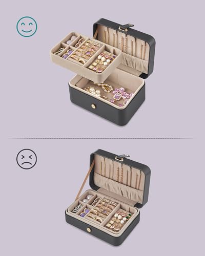 SONGMICS Jewellery Box, 2-Layer Jewellery Storage, 11 x 16 x 8 cm Travel Jewellery Box, Portable Jewellery Case, Small, Spacious, for Larger Accessories, Gift Idea, Slate Grey JBC166G01