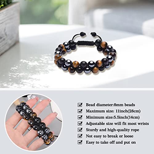 TOLOWOBK Mens Bracelet Gifts Tiger Eye Bracelet Black Obsidian Crystal Bracelet Triple Protection Beaded Bracelets for Men Boys Birthday Valentines Day Gifts for Him Boyfriend Husband Dad Son Grandson