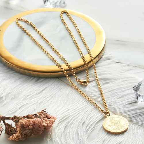 Philip Jones Men's Gold Plated Stainless Steel St Christopher Necklace