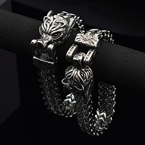 JAOYU Wolf Head Bracelet Viking Bracelet for Men Amulet Norse Bracelet Arm Ring Stainless Steel Cuff Bangle Pagan Jewellery