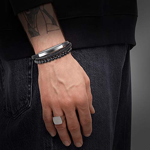 Mens Leather Bracelet – Classic Handmade Braided Black & Brown Cuff Bracelet with Engraved Magnetic Clasp FREE Jewelry GIFT Boxed (Black, 20)