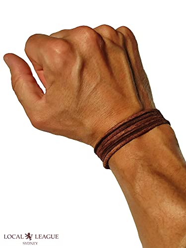 LOCAL LEAGUE Mens Leather Bracelet SURF PATROL AUSTRALIA - Fully Adjustable - NATURAL BROWN Multilayer Cord Surfer Wristband for Men Distressed Rope Festival Vacation BEACH Party, Boyfriend