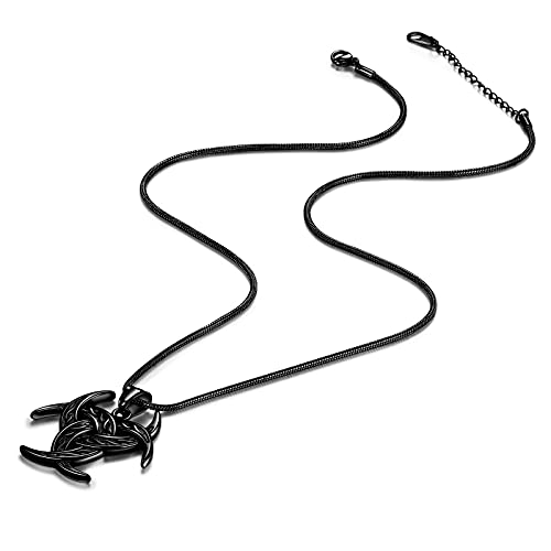 Celtic Knot Necklace Viking Pendant - Celtic Norse Triple Odin Horn Crescent Moon of Oden Necklace Mens 316L Stainless Steel Triskelion Amulet Pendant Pewter Tribal Protection Triskele Jewelry SP0053B