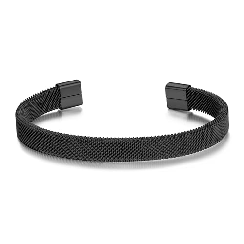 Philip Jones Men's Black Stainless Steel Mesh Cuff Bracelet