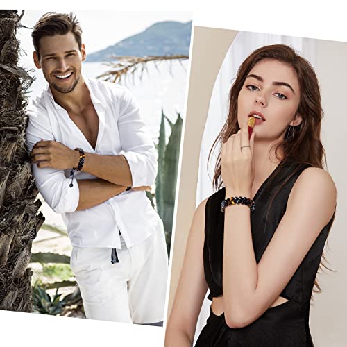 TOLOWOBK Mens Bracelet Gifts Tiger Eye Bracelet Black Obsidian Crystal Bracelet Triple Protection Beaded Bracelets for Men Boys Birthday Valentines Day Gifts for Him Boyfriend Husband Dad Son Grandson