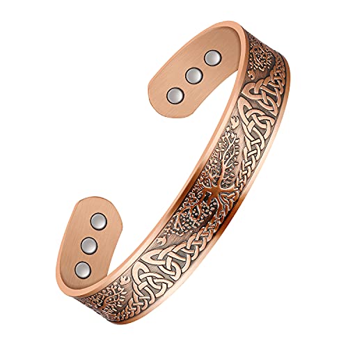 Jeracol Copper Magnetic Bracelets for Men Women,100% Solid Copper Magnetic Cuff Bangle with Powerful Magnets(Each 3500 Gauss), Brazaletes with Ajsust Tool&Jewelry Gift Box