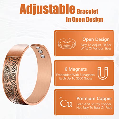 Jeracol Copper Magnetic Bracelets for Men Women,100% Solid Copper Magnetic Cuff Bangle with Powerful Magnets(Each 3500 Gauss), Brazaletes with Ajsust Tool&Jewelry Gift Box