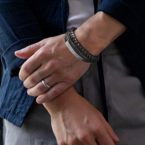 Mens Leather Bracelet – Classic Handmade Braided Black & Brown Cuff Bracelet with Engraved Magnetic Clasp FREE Jewelry GIFT Boxed (Black, 20)