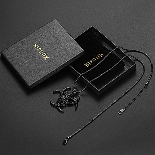 Celtic Knot Necklace Viking Pendant - Celtic Norse Triple Odin Horn Crescent Moon of Oden Necklace Mens 316L Stainless Steel Triskelion Amulet Pendant Pewter Tribal Protection Triskele Jewelry SP0053B