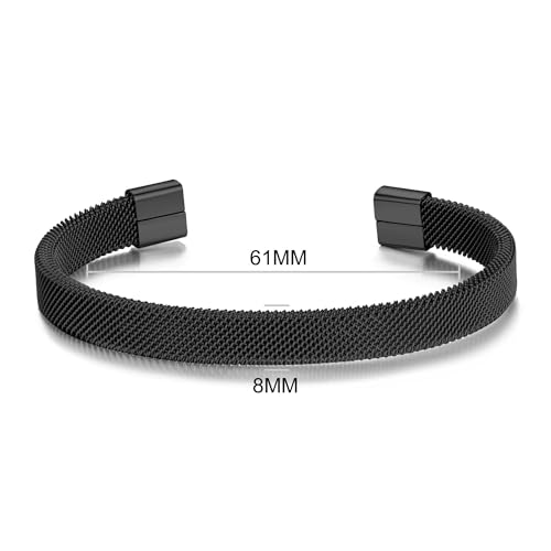 Philip Jones Men's Black Stainless Steel Mesh Cuff Bracelet