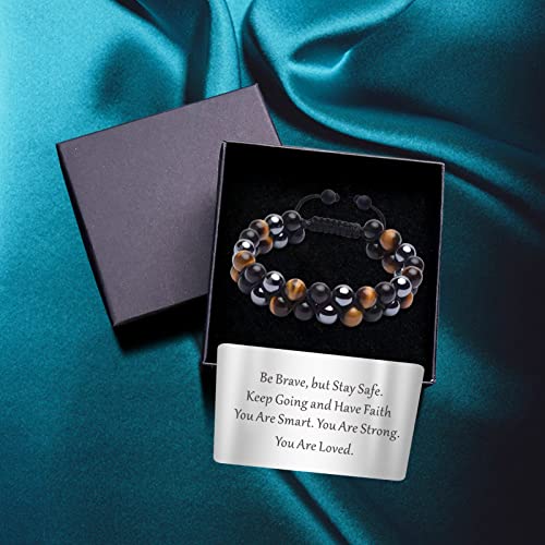 TOLOWOBK Mens Bracelet Gifts Tiger Eye Bracelet Black Obsidian Crystal Bracelet Triple Protection Beaded Bracelets for Men Boys Birthday Valentines Day Gifts for Him Boyfriend Husband Dad Son Grandson