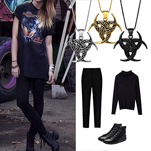 Celtic Knot Necklace Viking Pendant - Celtic Norse Triple Odin Horn Crescent Moon of Oden Necklace Mens 316L Stainless Steel Triskelion Amulet Pendant Pewter Tribal Protection Triskele Jewelry SP0053B