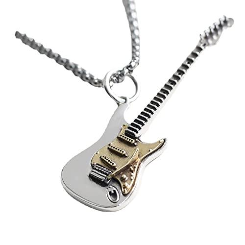 Rock Music Guitar Necklace for Men Women Boys Punk Gothic Dangle Pendants Choker Necklaces Statement Fashion Personalized Gift Hip Hop Biker Jewelry for Borfriend Dad Bff Chain 24 Inch