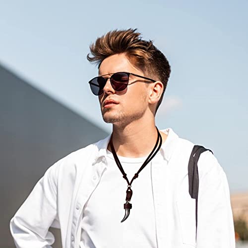 Kakonia 13Pcs Mens Bracelets Necklace Jewelry Set Adjustable Leather Bracelets Necklace for Men Black Brown Tribal Double Circle Pendant Necklaces Handmade Braided Bracelets