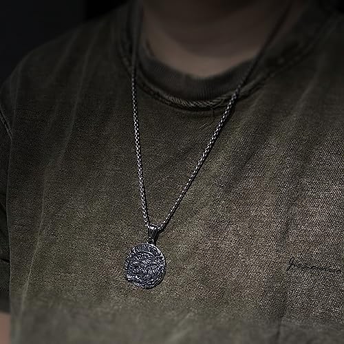 bahamut Mens Viking Fenrir Wolf Odin Raven Pendant Necklace,Norse Amulet Jewelry Viking Gifts for Men (Silver Fenrir Wolf)