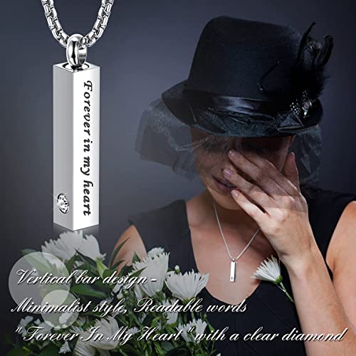 CASSIECA 2 Pcs Urn Necklace for Ashes Men Women Keepsakes for Ashes Black Silver Stainless Steel Bar Pendant Necklace Memorial Cremation Jewelry for Lost Love with Engraved Saying Forever in My Heart