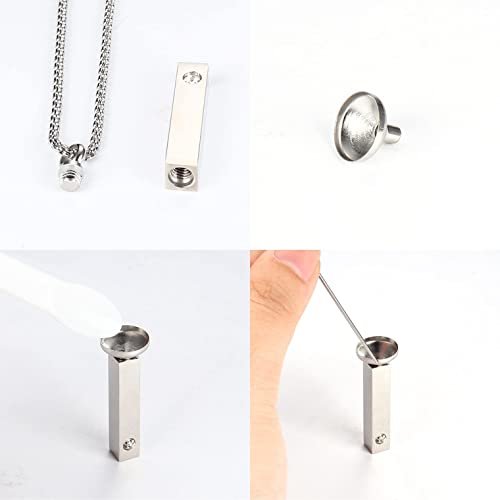 CASSIECA 2 Pcs Urn Necklace for Ashes Men Women Keepsakes for Ashes Black Silver Stainless Steel Bar Pendant Necklace Memorial Cremation Jewelry for Lost Love with Engraved Saying Forever in My Heart