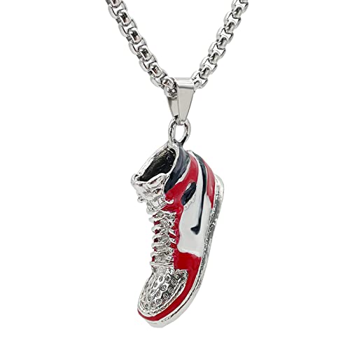 KONFEN Necklace for Men Women, Stainless Steel Red Shoe Pendant Chain 70cm, Mens Sneaker Necklace Hip Hop Punk Birthday Jewelry Gift for Man Women for Boys Girls Unisex