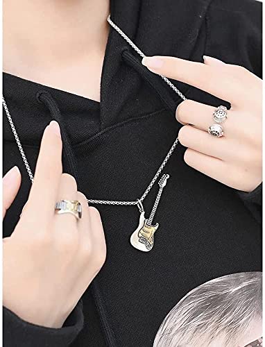 Rock Music Guitar Necklace for Men Women Boys Punk Gothic Dangle Pendants Choker Necklaces Statement Fashion Personalized Gift Hip Hop Biker Jewelry for Borfriend Dad Bff Chain 24 Inch