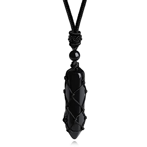 XIANNVXI Black Obsidian Men's Necklaces Natural Healing Crystal Gemstone Wrapped Point Pendant Mens Necklaces Adjustable Rope Reiki Spiritual Jewelry