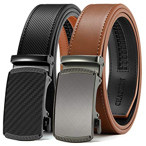 CHAOREN Leather Belts for Men 2 Pack - Ratchet Belt 1 3/8" in Gift Set Box - Micro Adjustable Belt Meet Almost Any Occasion and Outfit