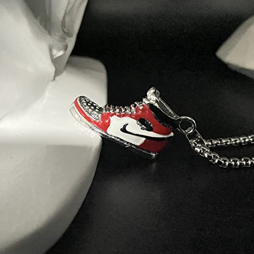 KONFEN Necklace for Men Women, Stainless Steel Red Shoe Pendant Chain 70cm, Mens Sneaker Necklace Hip Hop Punk Birthday Jewelry Gift for Man Women for Boys Girls Unisex