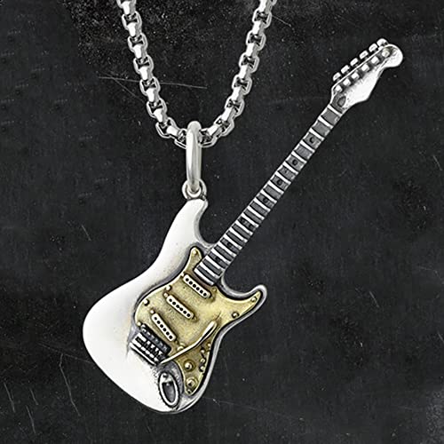 Rock Music Guitar Necklace for Men Women Boys Punk Gothic Dangle Pendants Choker Necklaces Statement Fashion Personalized Gift Hip Hop Biker Jewelry for Borfriend Dad Bff Chain 24 Inch