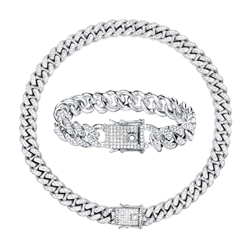 Cuban Links Chain for Men Cuban Bracelet cuban necklaceChain Diamond Chain Bling Bling Hip Hop Jewelry Set Gift for Boys（2pcs）