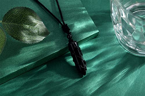 XIANNVXI Black Obsidian Men's Necklaces Natural Healing Crystal Gemstone Wrapped Point Pendant Mens Necklaces Adjustable Rope Reiki Spiritual Jewelry