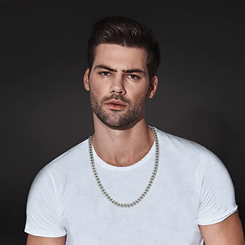 Evegfts Silver Chain Mens, 5MM Diamond Cut Mens Chain Necklace Miami Cuban Chains for Men Women Jewelry Gift for Women Men Boy Girls Super Sturdy Shiny Mens Necklaces 18 Inch