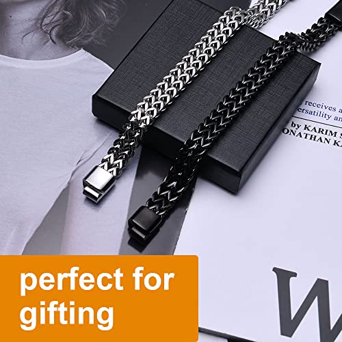 flintronic Men's Strong Antique Cuban Silver Bracelet, Fashion Retro 22cm Titanium Steel Simple Six-sided Flat Denim Bracelet, Jewellery Gift for Boyfriend Husband Father - Silver