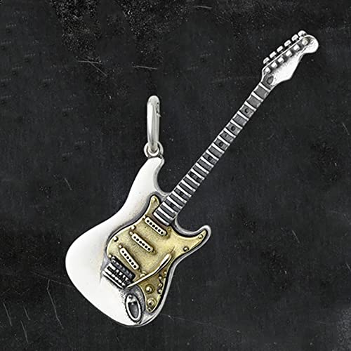 Rock Music Guitar Necklace for Men Women Boys Punk Gothic Dangle Pendants Choker Necklaces Statement Fashion Personalized Gift Hip Hop Biker Jewelry for Borfriend Dad Bff Chain 24 Inch