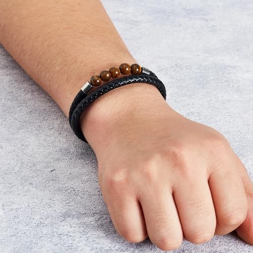 Philip Jones Men's Tiger's Eye Genuine Leather Bracelet