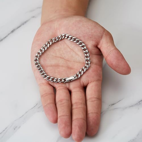 Philip Jones Men's 6mm Stainless Steel 7.5 Inch Curb Chain Bracelet