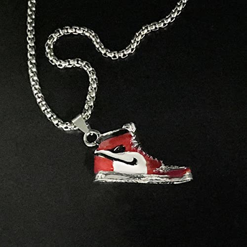 KONFEN Necklace for Men Women, Stainless Steel Red Shoe Pendant Chain 70cm, Mens Sneaker Necklace Hip Hop Punk Birthday Jewelry Gift for Man Women for Boys Girls Unisex