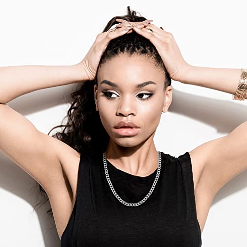 Evegfts Silver Chain Mens, 5MM Diamond Cut Mens Chain Necklace Miami Cuban Chains for Men Women Jewelry Gift for Women Men Boy Girls Super Sturdy Shiny Mens Necklaces 18 Inch