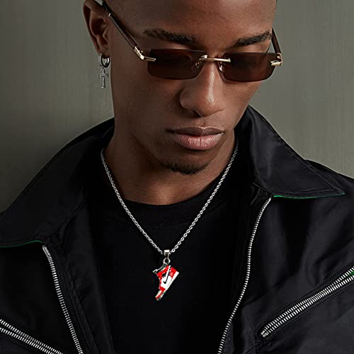 KONFEN Necklace for Men Women, Stainless Steel Red Shoe Pendant Chain 70cm, Mens Sneaker Necklace Hip Hop Punk Birthday Jewelry Gift for Man Women for Boys Girls Unisex