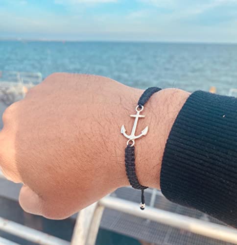 Storela Handmade Silver Plated Anchor Rope bracelet for Men & Women Adjustable & Surfer bracelet Ideal for a Friendship Bracelet, Anniversary, Festival Accessories & Family Gift