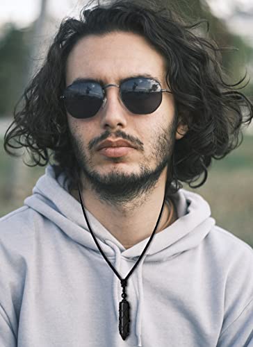 XIANNVXI Black Obsidian Men's Necklaces Natural Healing Crystal Gemstone Wrapped Point Pendant Mens Necklaces Adjustable Rope Reiki Spiritual Jewelry