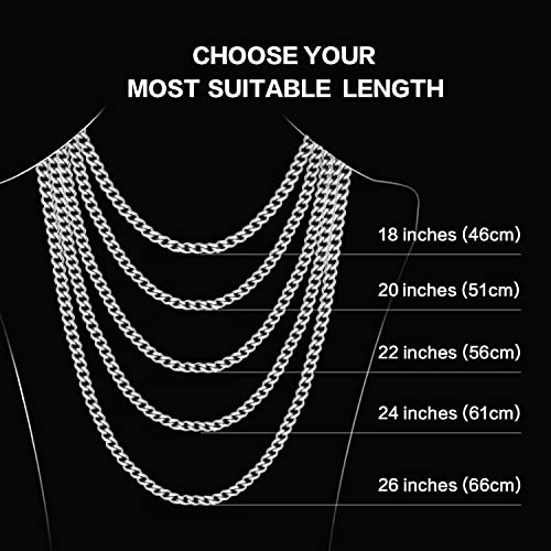 Evegfts Silver Chain Mens, 5MM Diamond Cut Mens Chain Necklace Miami Cuban Chains for Men Women Jewelry Gift for Women Men Boy Girls Super Sturdy Shiny Mens Necklaces 18 Inch