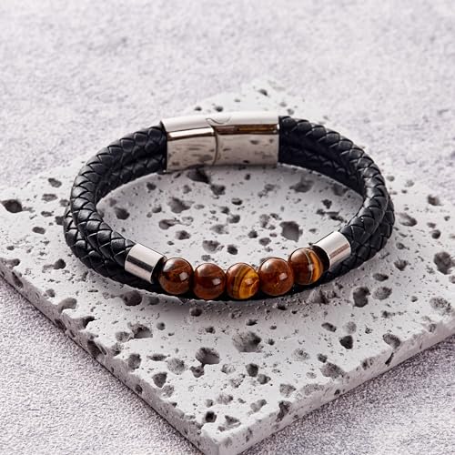 Philip Jones Men's Tiger's Eye Genuine Leather Bracelet