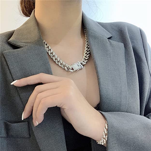 Cuban Links Chain for Men Cuban Bracelet cuban necklaceChain Diamond Chain Bling Bling Hip Hop Jewelry Set Gift for Boys（2pcs）