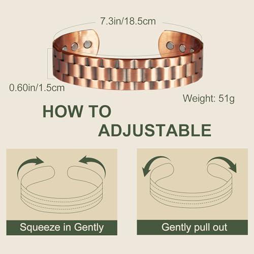 MagEnergy Mens Copper Bracelet 99.9% Pure Copper Magnetic Bracelet with 6 Powerful Magnets with Jewelry Gift Box