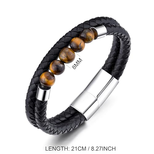 Philip Jones Men's Tiger's Eye Genuine Leather Bracelet