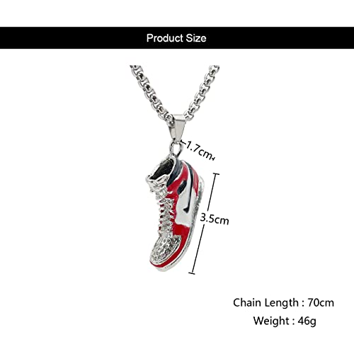KONFEN Necklace for Men Women, Stainless Steel Red Shoe Pendant Chain 70cm, Mens Sneaker Necklace Hip Hop Punk Birthday Jewelry Gift for Man Women for Boys Girls Unisex