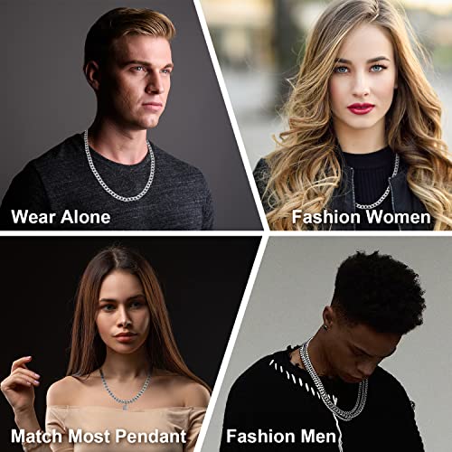 Evegfts Silver Chain Mens, 5MM Diamond Cut Mens Chain Necklace Miami Cuban Chains for Men Women Jewelry Gift for Women Men Boy Girls Super Sturdy Shiny Mens Necklaces 18 Inch